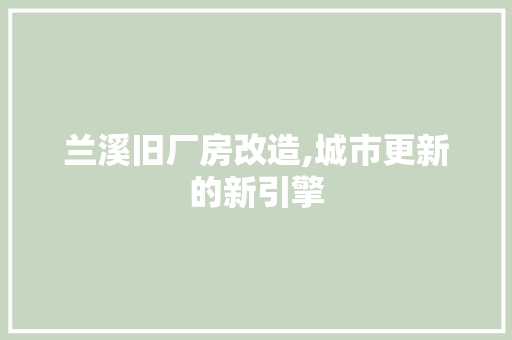 兰溪旧厂房改造,城市更新的新引擎 门窗装修