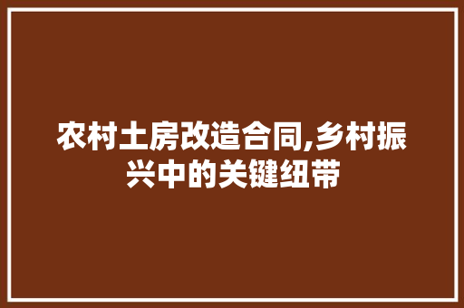 农村土房改造合同,乡村振兴中的关键纽带
