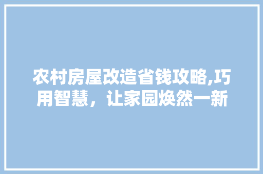 农村房屋改造省钱攻略,巧用智慧，让家园焕然一新