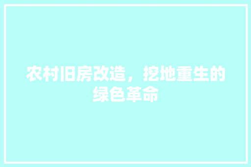 农村旧房改造，挖地重生的绿色革命
