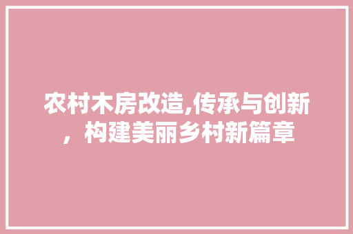 农村木房改造,传承与创新，构建美丽乡村新篇章