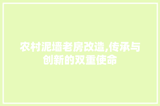 农村泥墙老房改造,传承与创新的双重使命