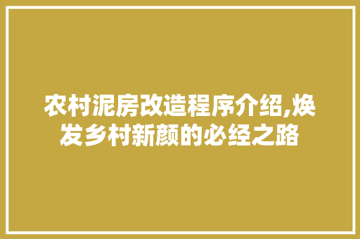 农村泥房改造程序介绍,焕发乡村新颜的必经之路 墙面装饰
