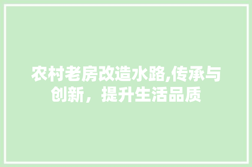 农村老房改造水路,传承与创新，提升生活品质