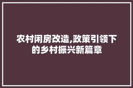 农村闲房改造,政策引领下的乡村振兴新篇章