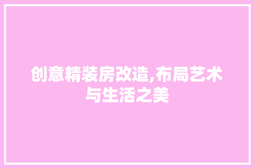 创意精装房改造,布局艺术与生活之美