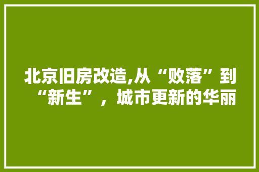 北京旧房改造,从“败落”到“新生”，城市更新的华丽蜕变