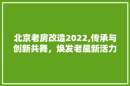 北京老房改造2022,传承与创新共舞，焕发老屋新活力