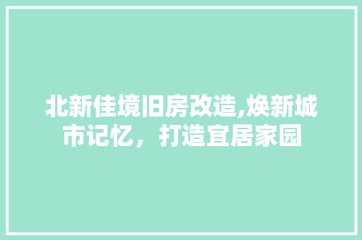 北新佳境旧房改造,焕新城市记忆，打造宜居家园