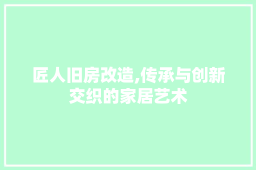 匠人旧房改造,传承与创新交织的家居艺术