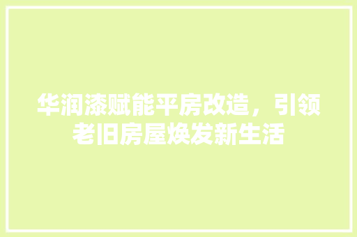 华润漆赋能平房改造，引领老旧房屋焕发新生活