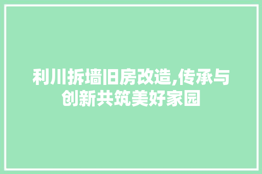 利川拆墙旧房改造,传承与创新共筑美好家园