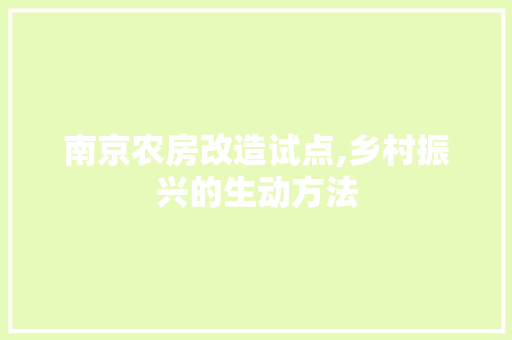南京农房改造试点,乡村振兴的生动方法 建筑设计