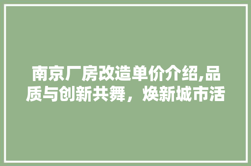 南京厂房改造单价介绍,品质与创新共舞，焕新城市活力