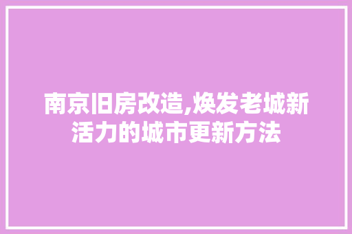 南京旧房改造,焕发老城新活力的城市更新方法