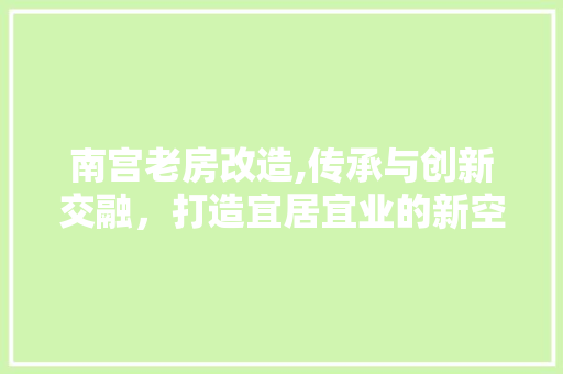 南宫老房改造,传承与创新交融，打造宜居宜业的新空间
