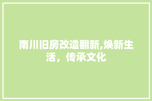 南川旧房改造翻新,焕新生活，传承文化