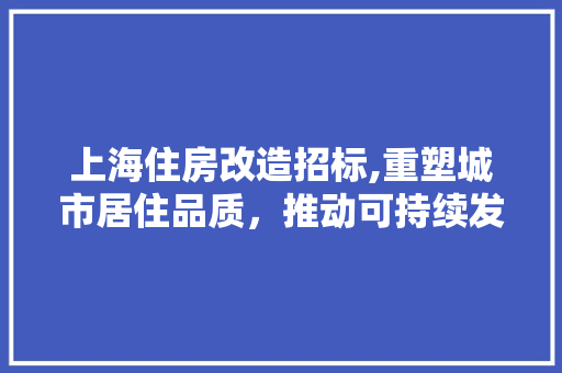 上海住房改造招标,重塑城市居住品质，推动可持续发展新篇章