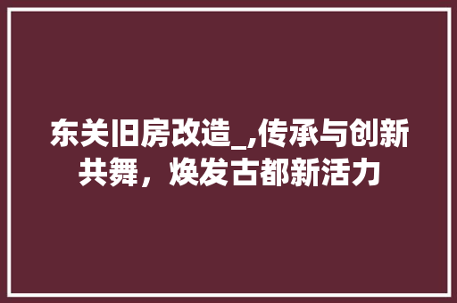 东关旧房改造_,传承与创新共舞，焕发古都新活力