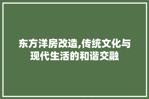 东方洋房改造,传统文化与现代生活的和谐交融 装修攻略