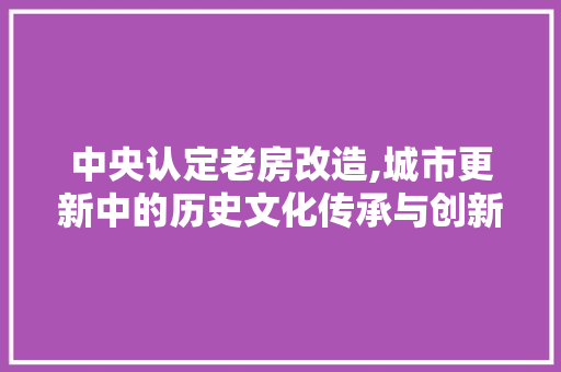 中央认定老房改造,城市更新中的历史文化传承与创新