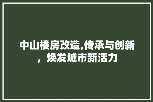 中山楼房改造,传承与创新，焕发城市新活力