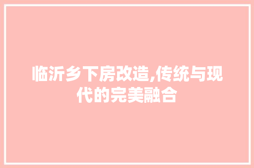 临沂乡下房改造,传统与现代的完美融合