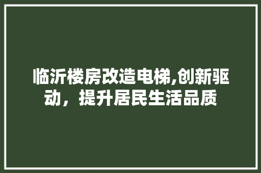 临沂楼房改造电梯,创新驱动，提升居民生活品质