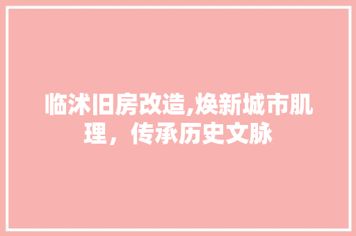 临沭旧房改造,焕新城市肌理，传承历史文脉