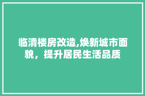 临清楼房改造,焕新城市面貌，提升居民生活品质