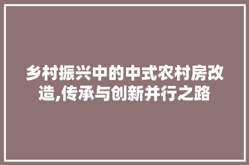 乡村振兴中的中式农村房改造,传承与创新并行之路