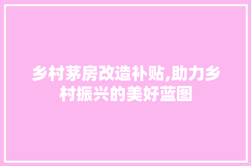乡村茅房改造补贴,助力乡村振兴的美好蓝图