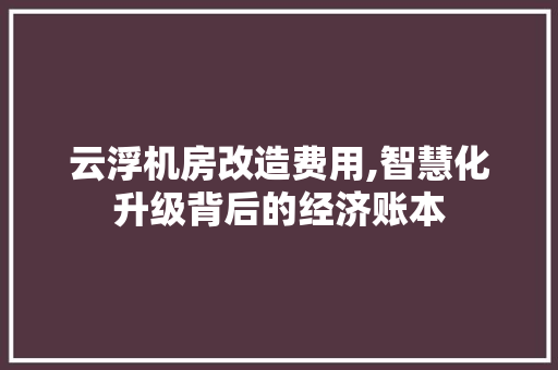 云浮机房改造费用,智慧化升级背后的经济账本