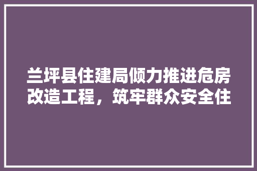 兰坪县住建局倾力推进危房改造工程，筑牢群众安全住房防线