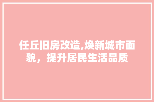 任丘旧房改造,焕新城市面貌，提升居民生活品质