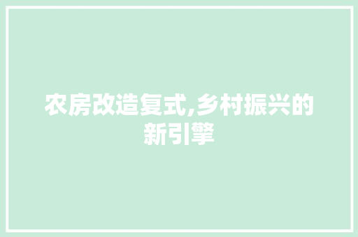 农房改造复式,乡村振兴的新引擎