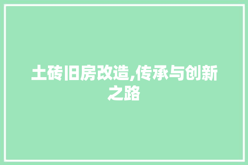 土砖旧房改造,传承与创新之路