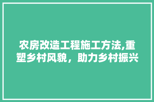 农房改造工程施工方法,重塑乡村风貌，助力乡村振兴