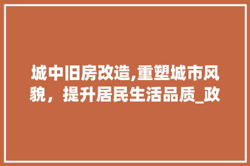 城中旧房改造,重塑城市风貌，提升居民生活品质_政策解读与方法例子分析