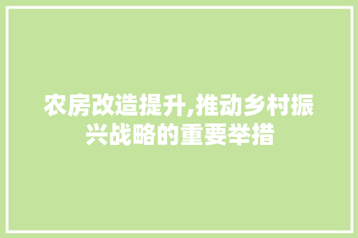 农房改造提升,推动乡村振兴战略的重要举措