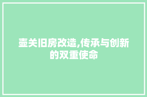 壶关旧房改造,传承与创新的双重使命