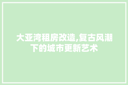 大亚湾租房改造,复古风潮下的城市更新艺术 装修攻略 大亚湾租房改造,复古风潮下的城市更新艺术 装修攻略