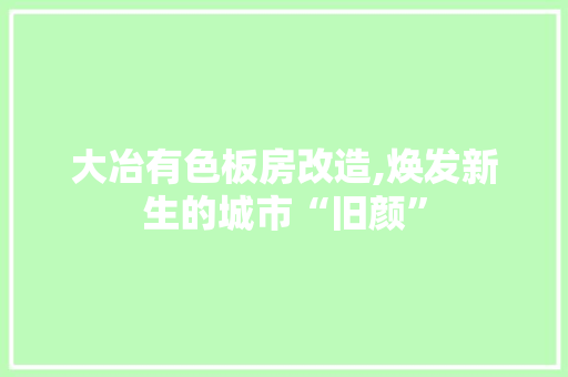 大冶有色板房改造,焕发新生的城市“旧颜”