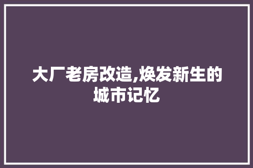 大厂老房改造,焕发新生的城市记忆