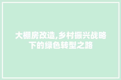 大棚房改造,乡村振兴战略下的绿色转型之路