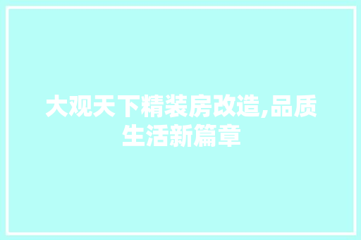 大观天下精装房改造,品质生活新篇章