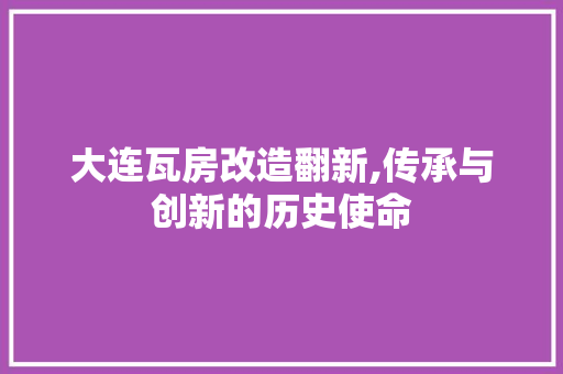 大连瓦房改造翻新,传承与创新的历史使命