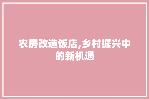 农房改造饭店,乡村振兴中的新机遇