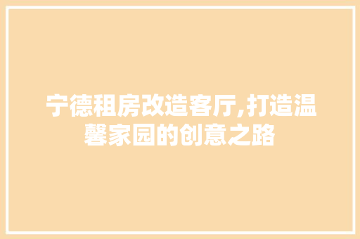 宁德租房改造客厅,打造温馨家园的创意之路