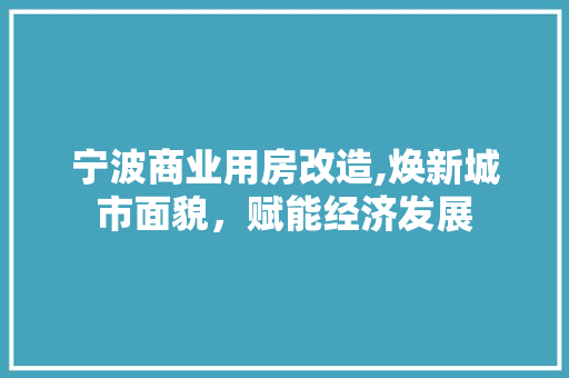 宁波商业用房改造,焕新城市面貌，赋能经济发展